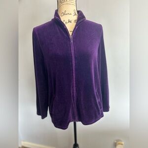 Talbots sweater fully zip preppy comfy colorful soft velvet